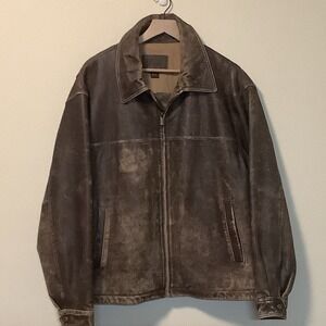 James Dean Faux Leather Bomber Jacket Mens M Distressed Brown‎ Authentic Classic